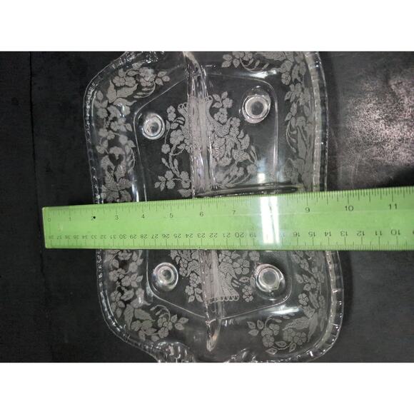 Fostoria Etched Glass Divided Relish‎ Dish, Basket Floral Design, 3-Part Serving - Picture 5 of 10